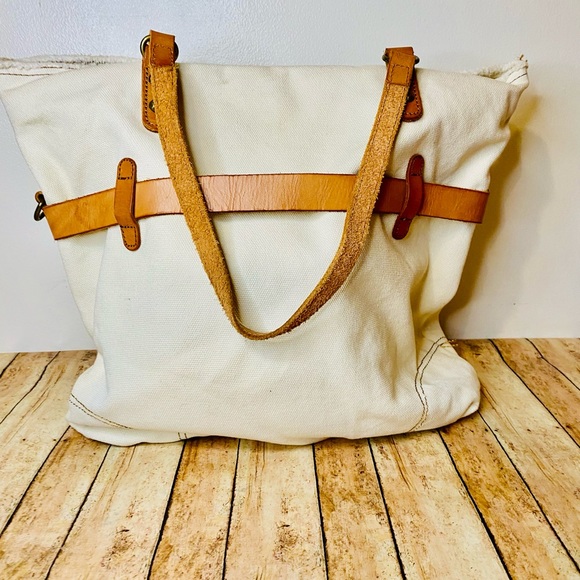 LUCKY BRAND Studs Belted Ivory 100% Cotton Large Tote Bag - Picture 5 of 6